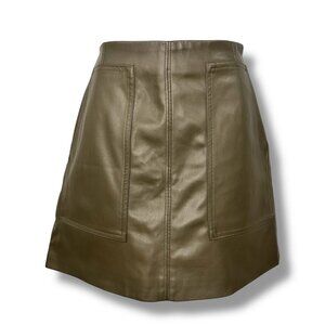 H&M Olive Faux Leather Mini Skirt Retro green Large pockets academia